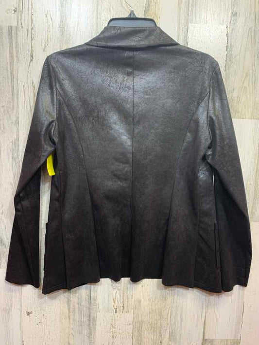 PRE-OWNED CAMPO DE FORE Tops Size L Black Suede BLAZER Blazer/OPEN FRONT BLAZER