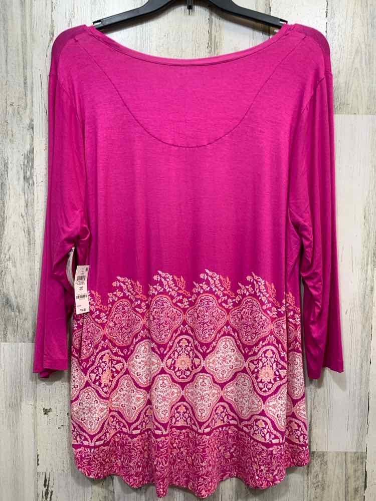 NWT JM COLLECTION Tops Size 2X PNK/WHT Floral LONG SLEEVE Blouse