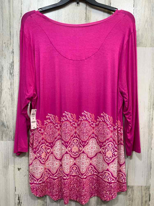 NWT JM COLLECTION Tops Size 2X PNK/WHT Floral LONG SLEEVE Blouse