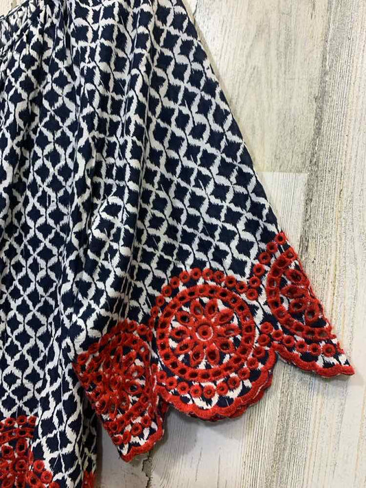 PRE-OWNED RUBY RD Tops Size PXL NAVY/WHITE/RED DIAMONDS TUNIC TOP/NAVY/WHIT/RED