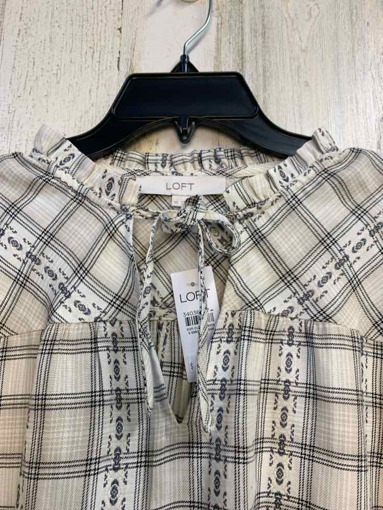 NWT LOFT Tops Size XS Tan Plaid LONG SLEEVES TOP/STRINGS ON FRONT