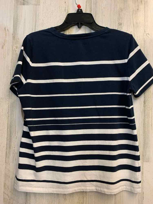 PRE-OWNED TOMMY HILFIGER Tops Size PL WHT/NVY Stripe SHORT SLEEVES TOP/V NECK TE