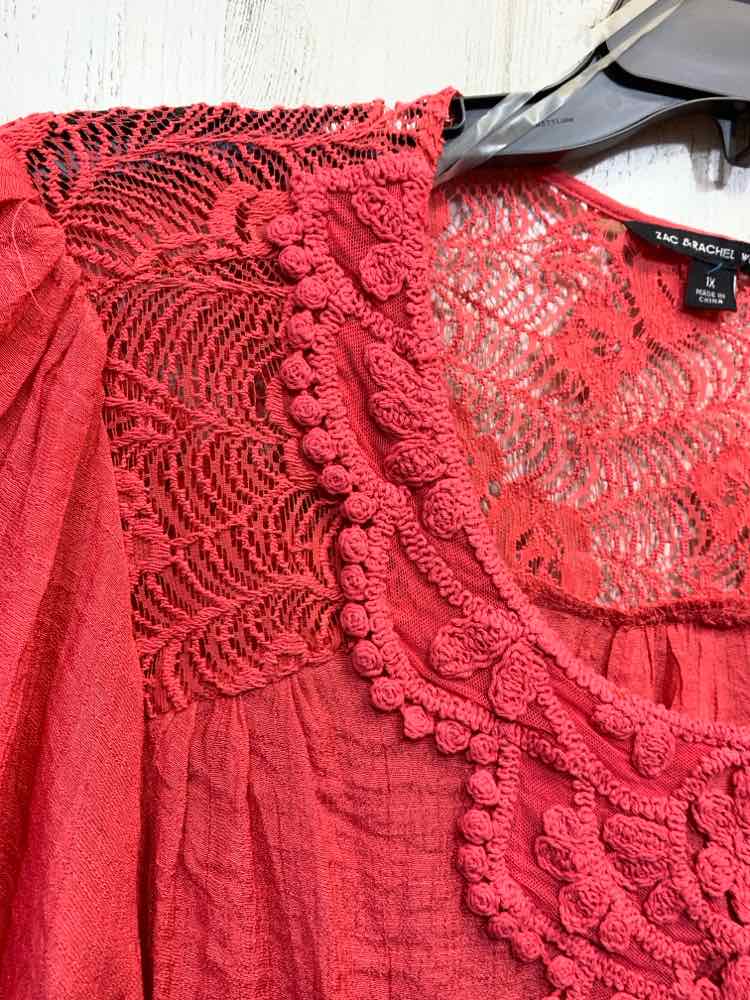 NWT ZAC&RACHEL PLUS SIZES Size 1X CORAL 3/4 SLEEVE Blouse