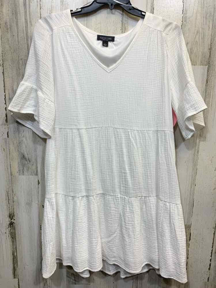 PRE-OWNED PERCEPTIONS Dresses and Skirts Size L White TIER TIERED Dress/WHITE TI