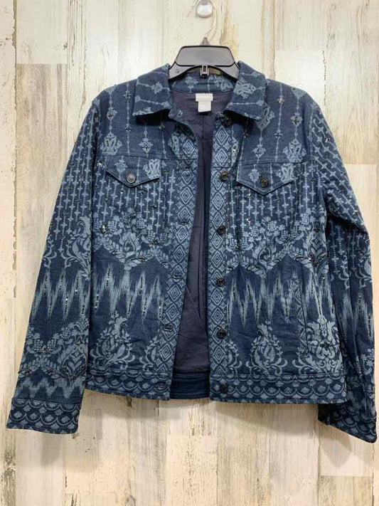 CHICO'S/PATTERNED BEAD/SEQUIN EMBELLISHED BUTTON FRONT DENIM JACKET