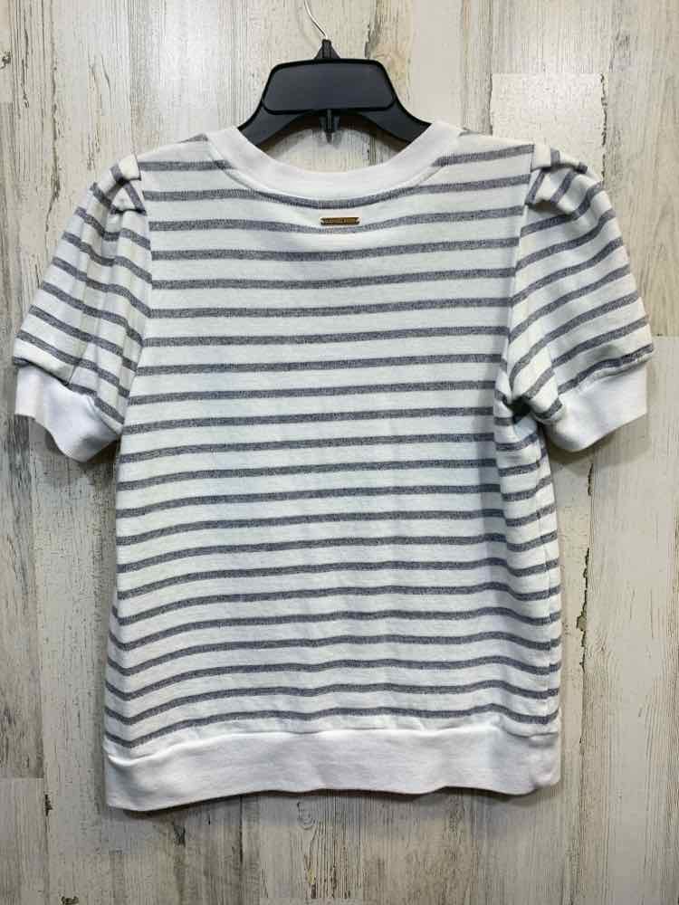 PRE-OWNED MICHAEL KORS Tops Size S WHITE/BLUE LOGO SHORT SLEEVES Shirt/WHITE/BLA
