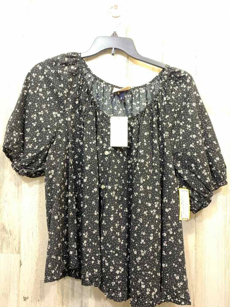 NWT UNIVERSAL THREADS Tops Size XXL BLK/WHT Floral SHORT SLEEVES/BUTTON U Blouse