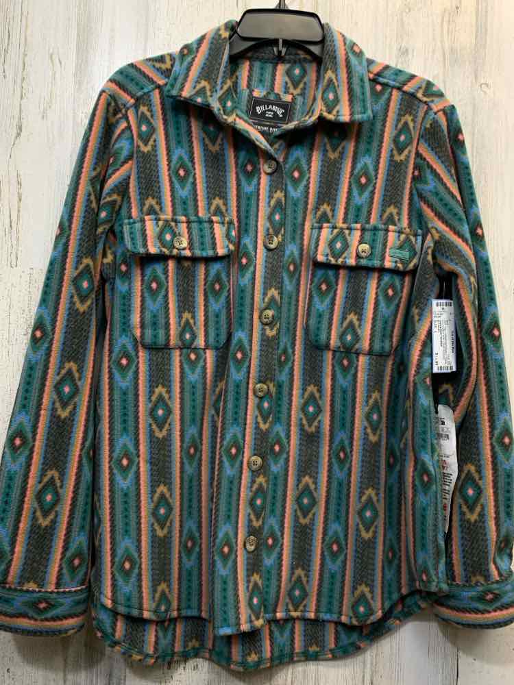 NWT BILLAONG Tops Size L GRN/PINK/TAN/BLU Fleece SOUTHWESTERN LONG SLEEVES Shirt