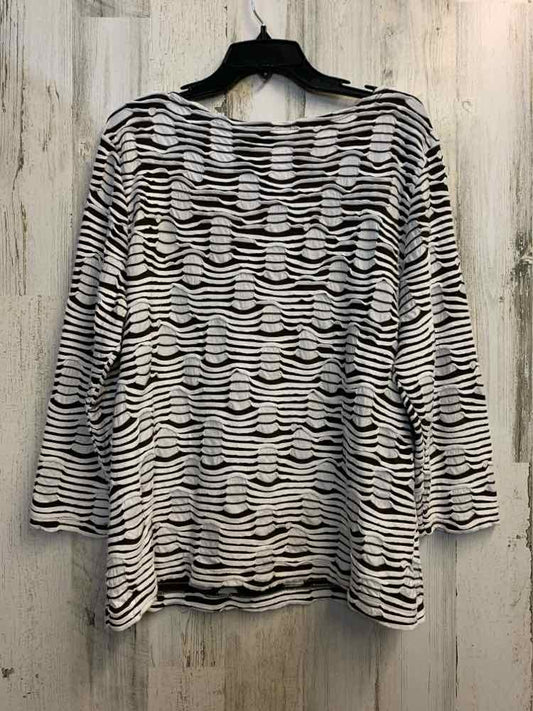 RUBY RD Tops Size XL BRN/WHT Stripe 3/4 LENGTH TOP