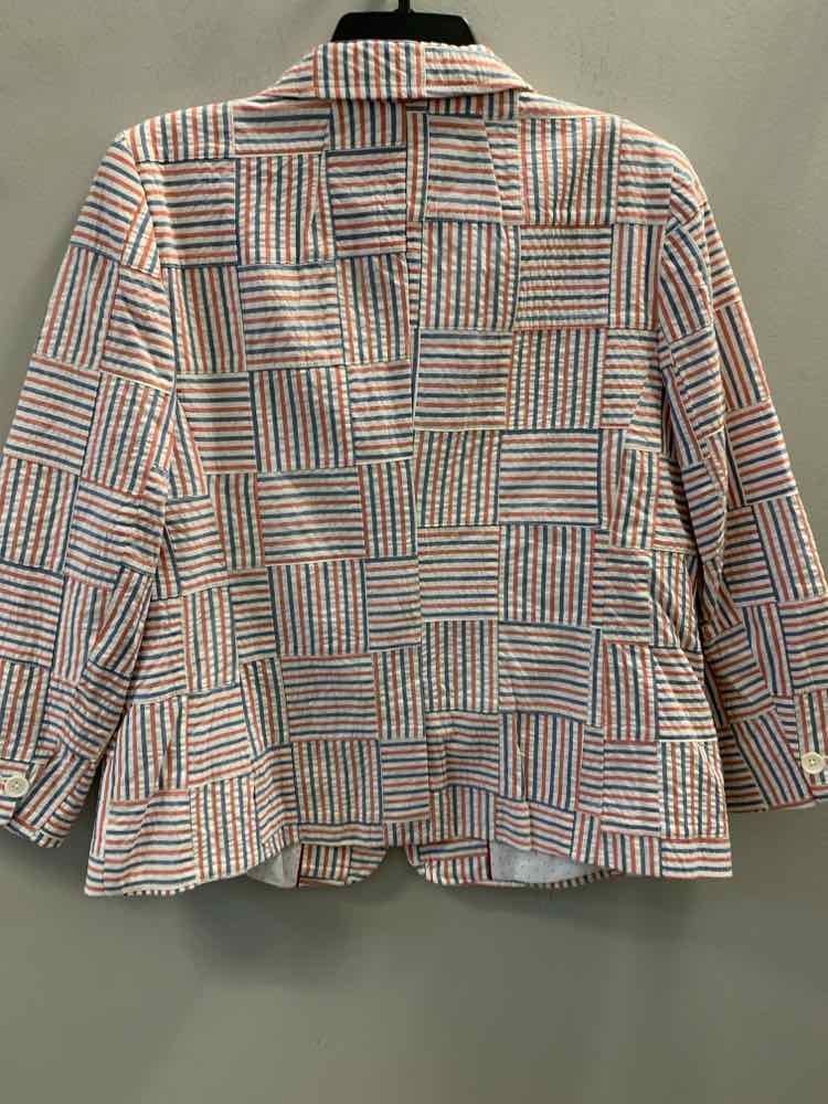 NWT TALBOTS PLUS SIZES Size 16 WHT/RED/BLU Stripe LONG SLEEVES Jacket