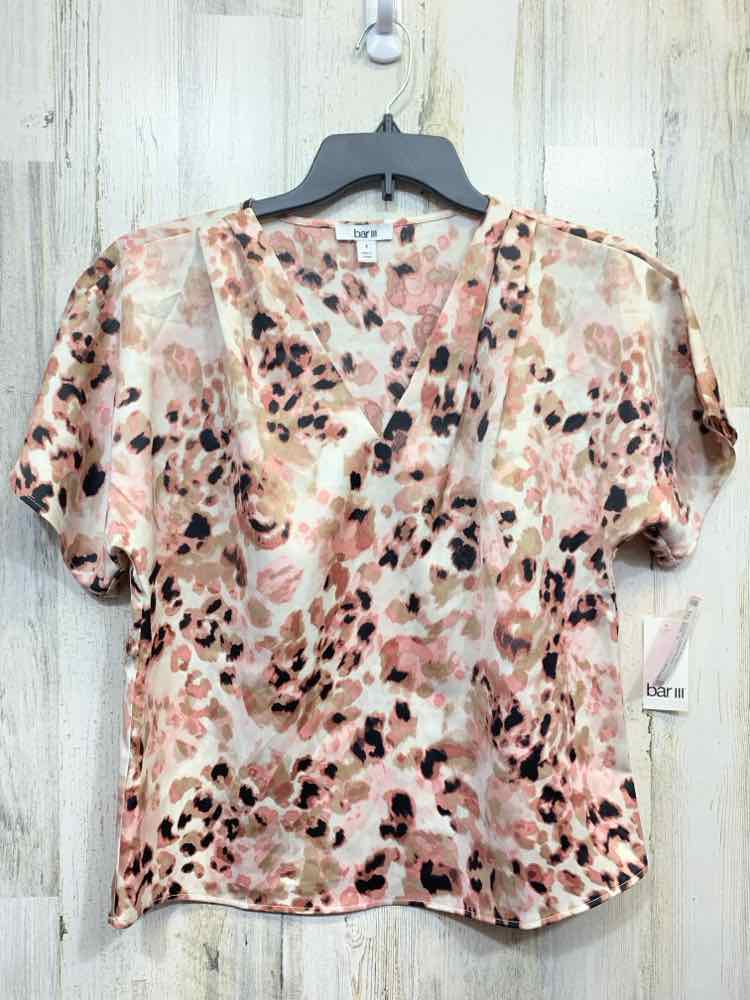 NWT BAR lll Tops Size S BLK/CRM/LVNDR BLOTCHY SHORT SLEEVES Blouse