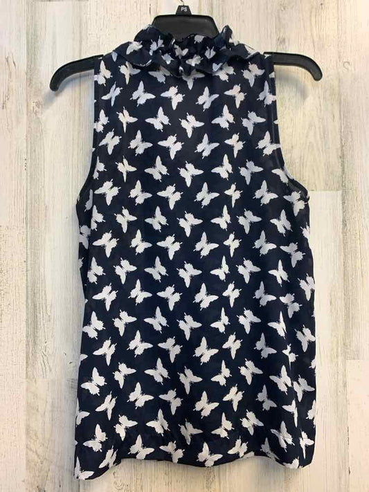 JONES NEW YORK Tops Size S NAVY/WHT SHEER BUTTERFLY SLEEVELESS TOP