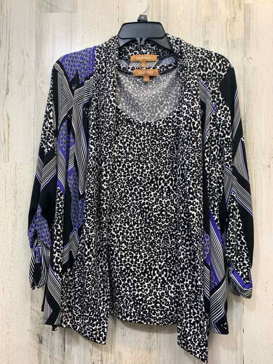 PRE-OWNED ELLEN TRACY Tops Size L BLACK/WHITE/PURPLE CHEETAH PRINT/2 PIECE TOP: