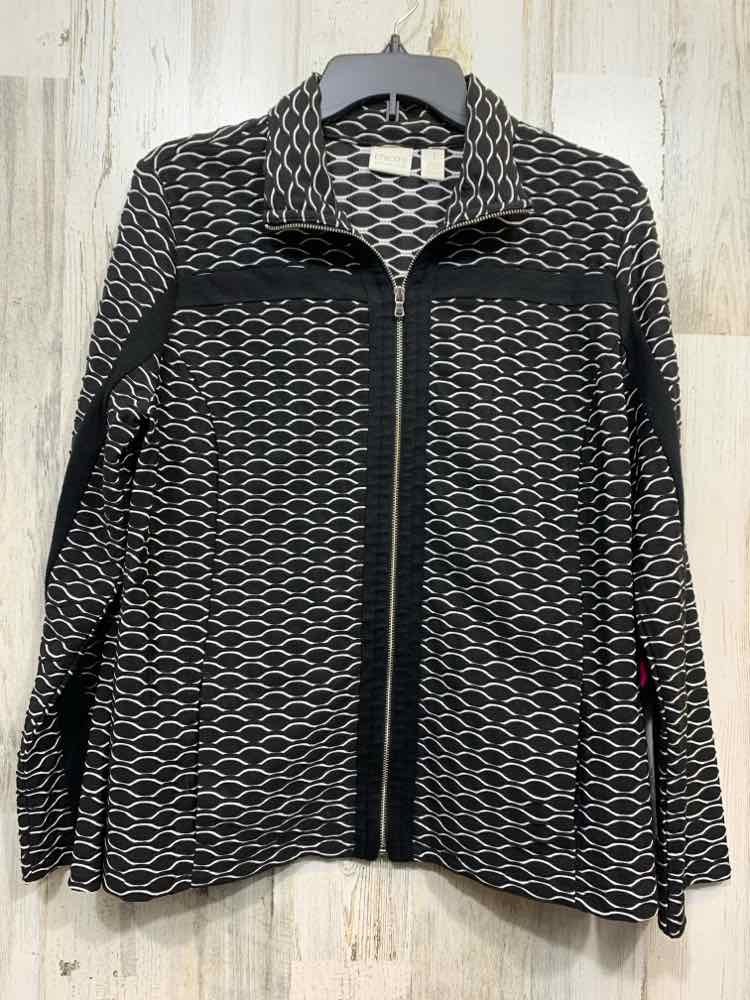 CHICO'S/GEOMETRIC DESIGN ZIP FRONT JACKET W/ FRONT POCKETS