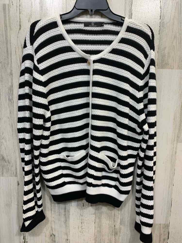 PRE-OWNED LILLUSORY Size XL Tops BLK/WHT BUTTON UP STRIPES Cardigan