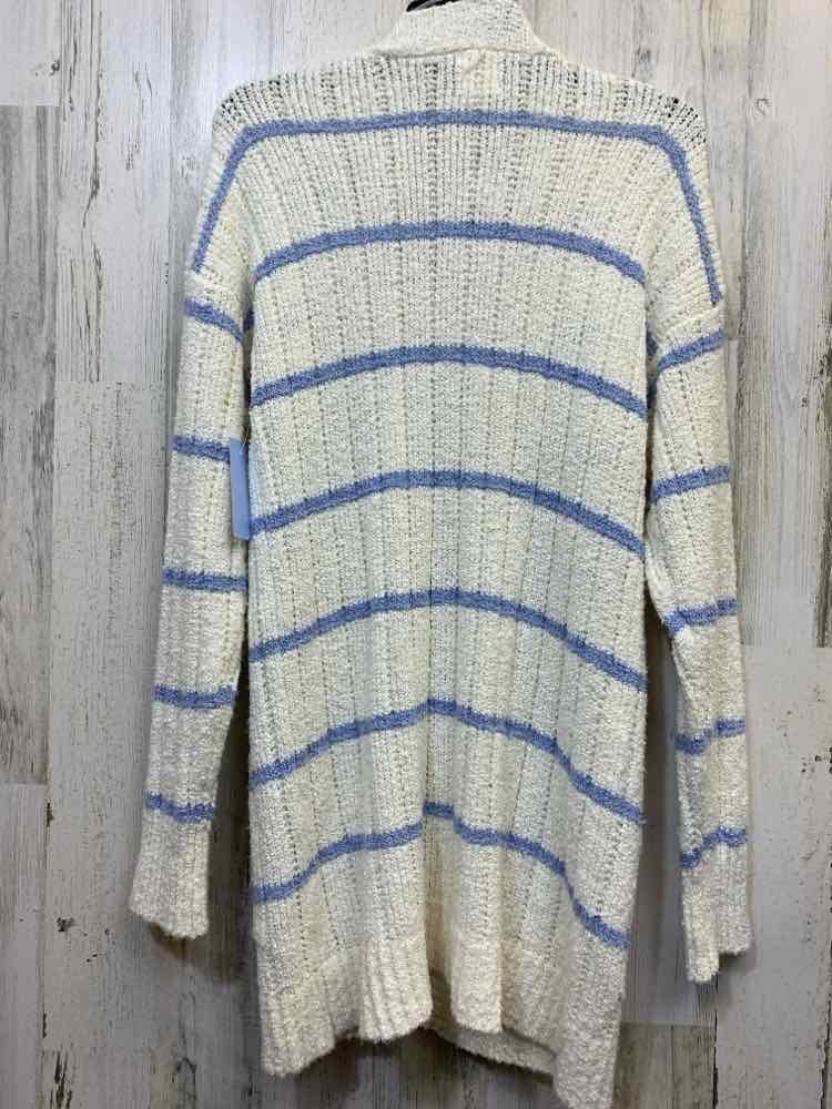 NWT HIPPIE ROSE Tops Size L WHT/LT BLUE Stripe CARDIGAN Cardigan