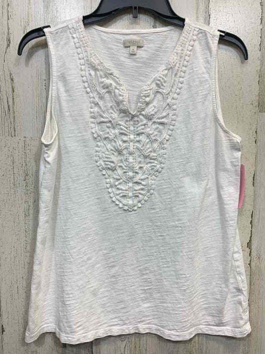 PRE-OWNED TALBOTS Tops Size M White CROCHET SLEEVELESS Shirt/WHITE SLEEVE TOP W/