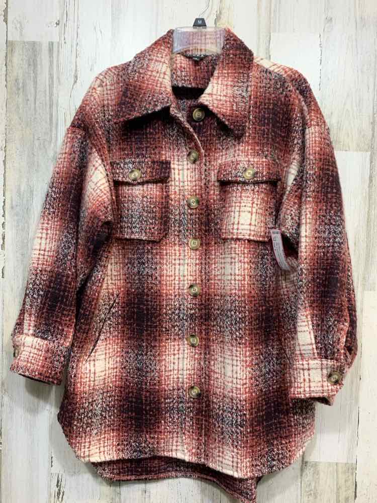 PRE-OWNED Size M JACKETS / COATS RUST PLAID W/ WHITE & PURPLE COAT