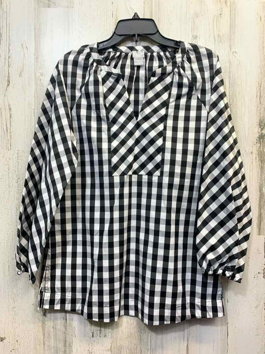 PRE-OWNED CHICO'S Tops Size 0 BLK/WHIT/CORAL Plaid 3/4 SLEEVE TOP