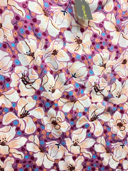 NWT STYLE & CO PLUS SIZES Size 1X LVNDR/CRM/BLU/BLK Floral 3/4 SLEEVE Blouse