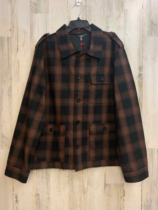 NWT HOUSTON WHITE PLUS SIZES Size XL Brown Plaid LONG SLEEVES Jacket/COLLARED