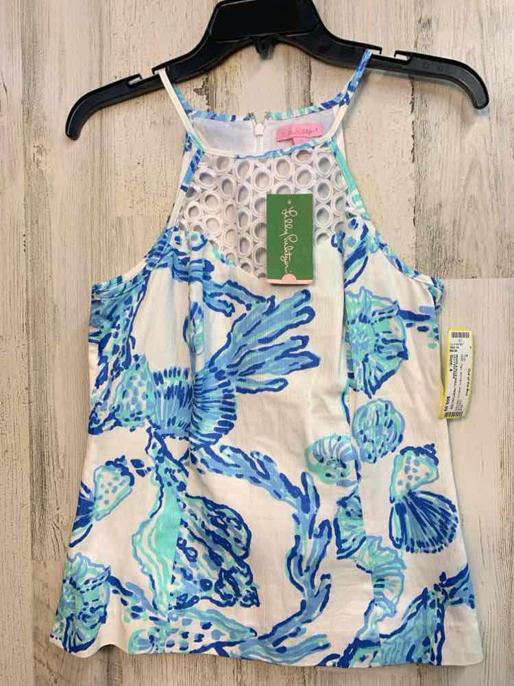 NWT LILLY PULITZER Tops Size 4 WHT/BLU SHELLS HALTER TOP