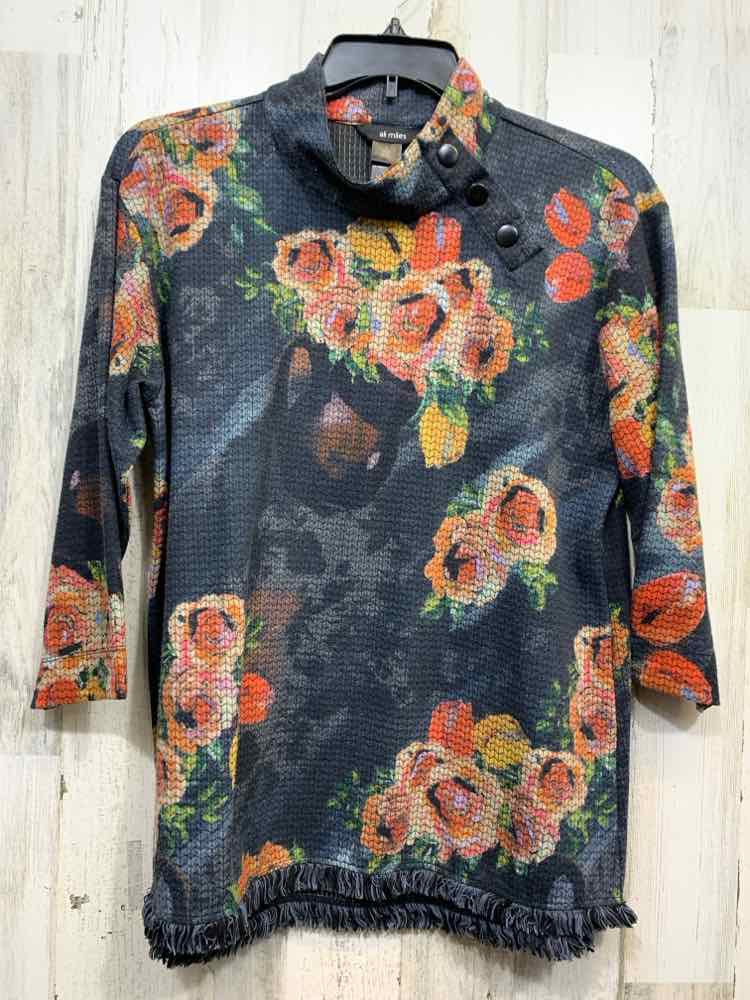 PRE-OWNED ALI MILES/OVERSIZED 3/4 SLEEVE TEXTURED ASYMMETRICAL BUTTON NECK