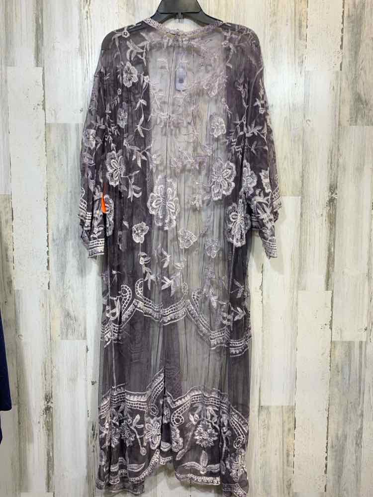PRE-OWNED GIMMICKS Tops Size L GRAY/WHT Lace LONG Cardigan