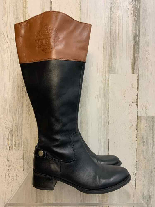 PRE-OWNED ETIENNE AIGNER SHOES 7 BLK/BRN Shoes/WIDE SHAFT BOOTS