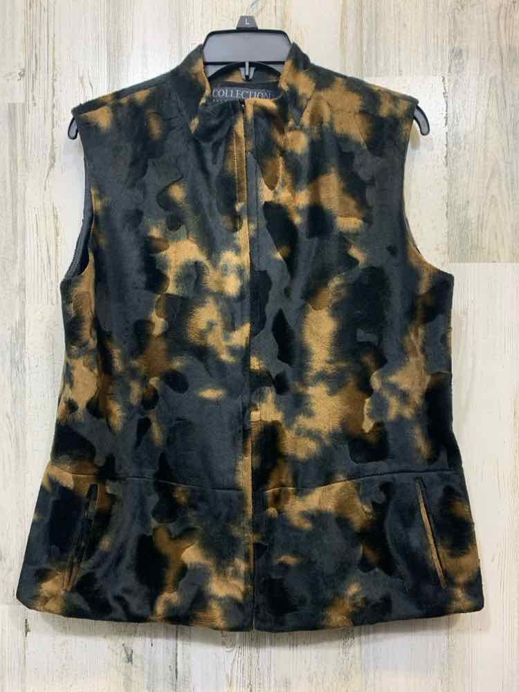 PRE-OWNED HARVE BENARD JACKETS / COATS Size 12 BLK/BRN Velour ZIP UP Vest