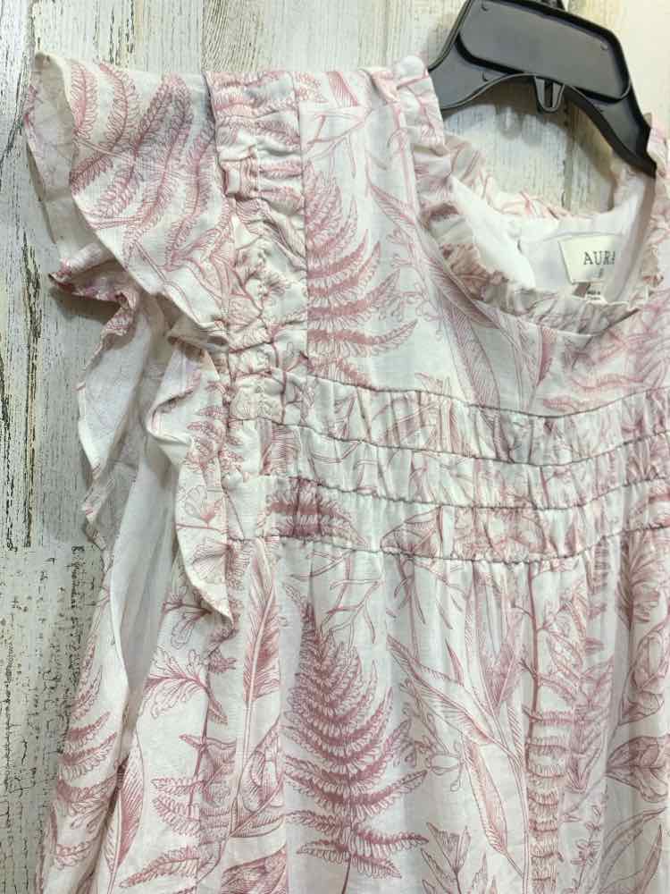NWT AURA Dresses and Skirts Size XL WHITE/PINK FERNS TIERED Dress/TIER DRESS W/