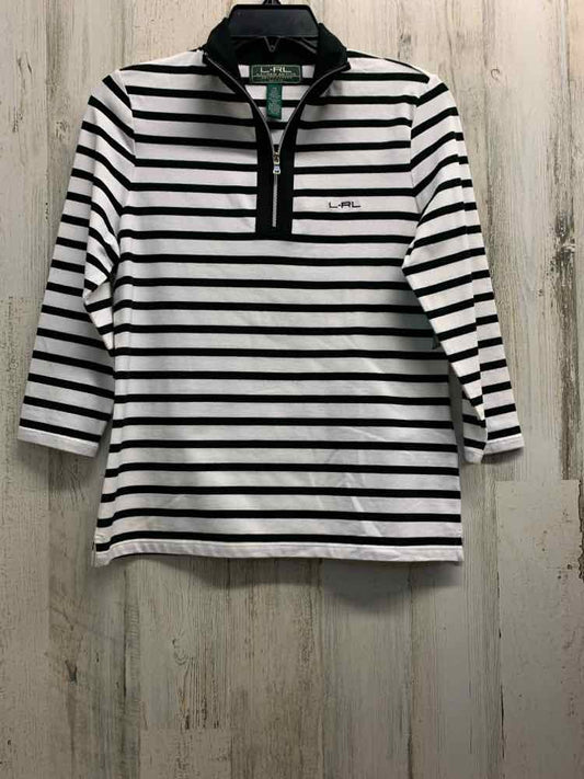 PRE-OWNED Ralph Lauren Tops Size PS BLACK/WHITE STRIPES 3/4 LENGTH TOP/3/4 BLACK