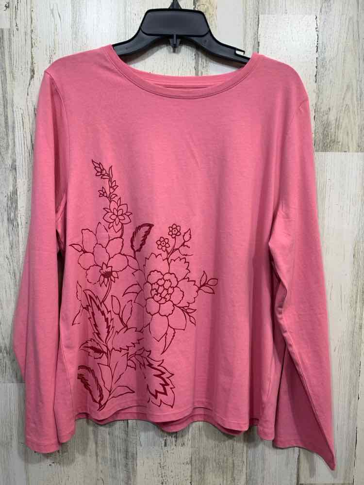 PRE-OWNED TALBOTS Size XL Tops Pink RED Floral LONGSLEEVE Blouse