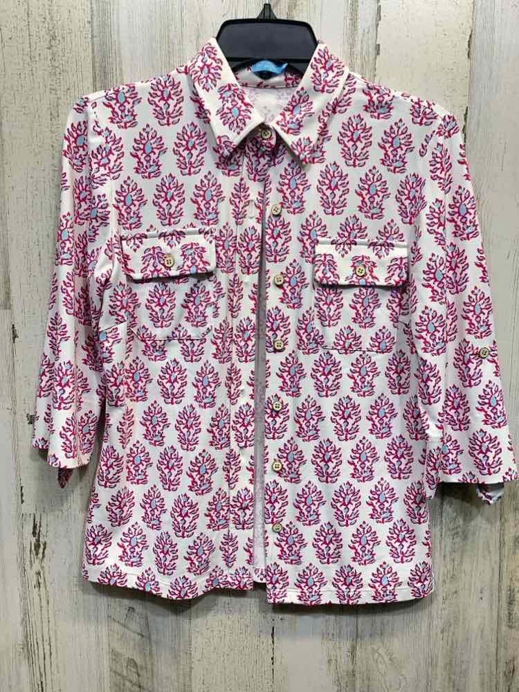 PRE-OWNED J.MCLAUGHLIN Tops Size XS WHITE/FUSH/LIGHT BLUE Floral Blouse/FLORAL 3