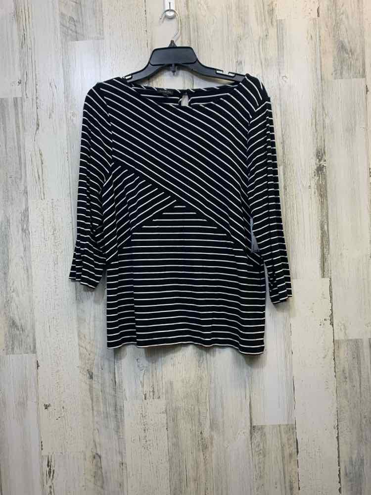 PRE-OWNED TALBOTS Tops Size XL BLK/WHT Stripe 3/4 SLEEVE /SCOOP NECKLINE/TOP