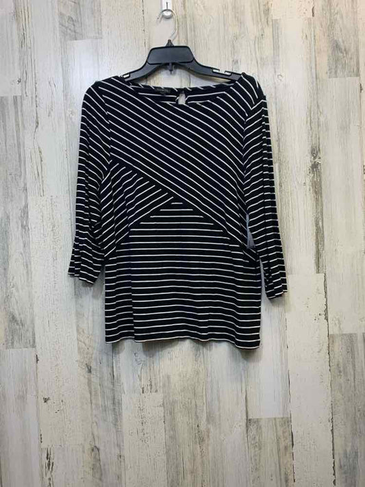 PRE-OWNED TALBOTS Tops Size XL BLK/WHT Stripe 3/4 SLEEVE /SCOOP NECKLINE/TOP