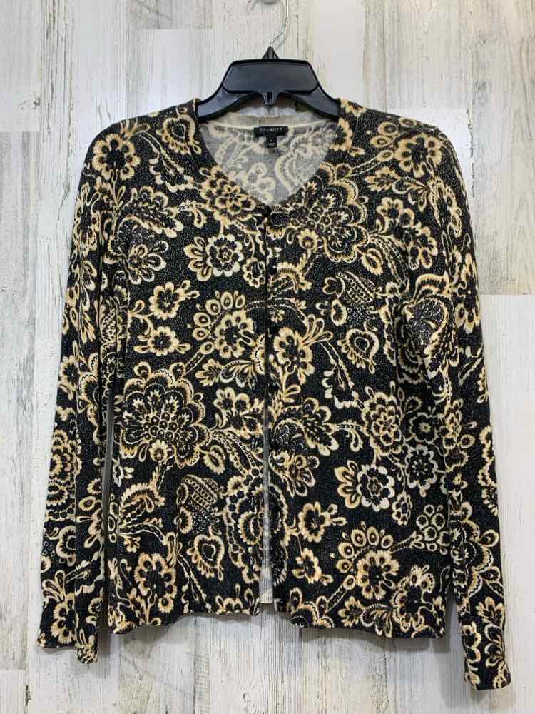 TALBOTS Tops Size M BLK/GOLD FLORAL/PAISLEY CARDIGAN Cardigan