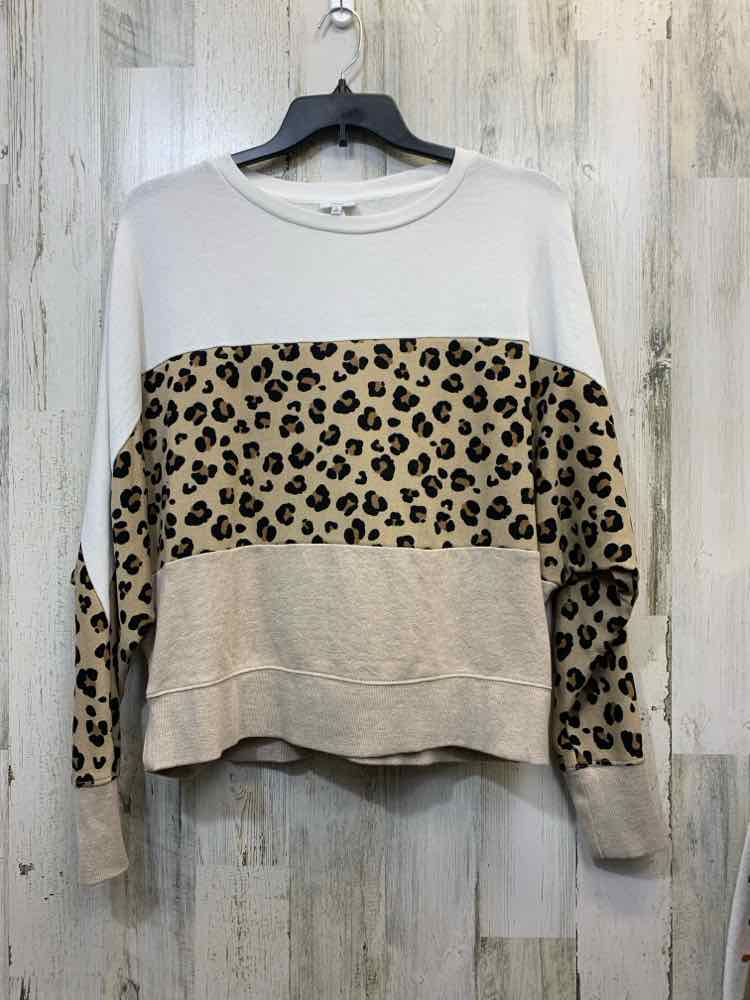 PRE-OWNED CABANA BY CROWN & IVY Tops Size L WHITE/BROWN CHEETAH PRINT Sweater/WH