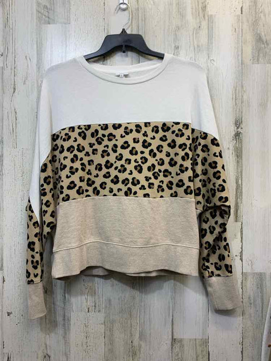 PRE-OWNED CABANA BY CROWN & IVY Tops Size L WHITE/BROWN CHEETAH PRINT Sweater/WH