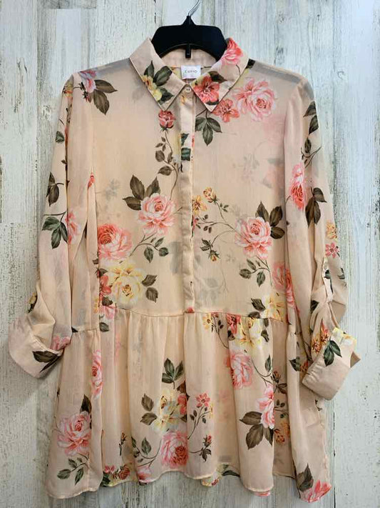 PRE-OWNED CUPIO Tops Size M Pink Floral LONG SLEEVES TOP/SHEER TUNIC