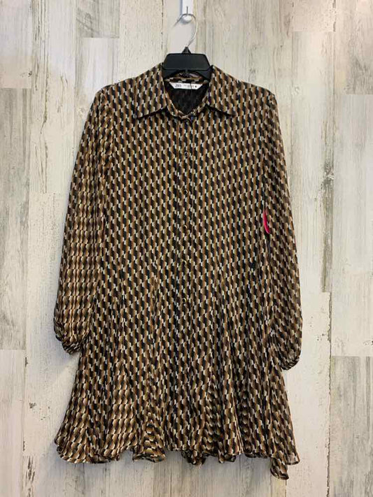PRE-OWNED ZARA Dresses and Skirts Size M BRWN/BLK/WHT/GOLD RECTANGLES Dress/LONG
