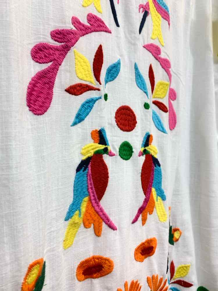 PRE-OWNED SOFT SURROUNDING/VIBRANT BOHEMIAN BIRD/FLORAL EMBROIDERED MIDI SHIFT/C