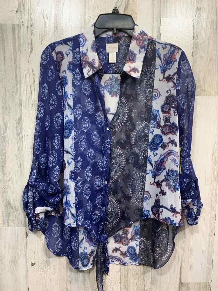 PRE-OWNED CHICO'S/3/4 SLEEVE BUTTON-UP SELF-TIE BOTTOM