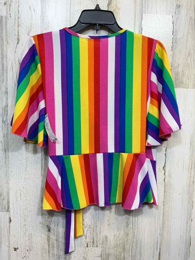 NWT CHA CHA VENTE Tops Size S RAINBOW STRIPES TIE WAIST Blouse/RAINBOW STRIPE TI