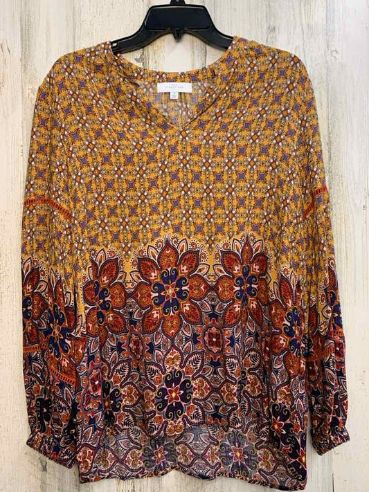 NWT NEW DIRECTION Tops Size S ORNG/YLOW/RED Floral BISHOP SLEEVES TOP/LIGHTWEIGH