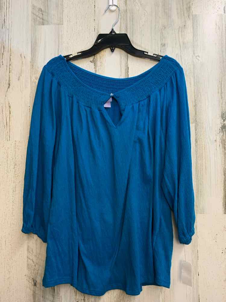 NWT LAURA SCOTT PLUS SIZES Size 2X Blue LONG SLEEVES TOP/OFF THE SHOULDERS TOP