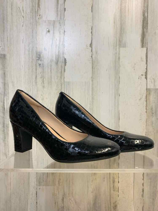 PRE-OWNED EASY SPIRIT SHOES Shoe Size 6 Black SNAKE PRINT BLOCK HEEL Shoes/BLACK