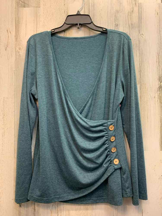 PRE-OWNED Tops Size XL BLUE GREEN Solid LONG SLEEVES TOP/LONG SLEEVE TOP W/ CROS