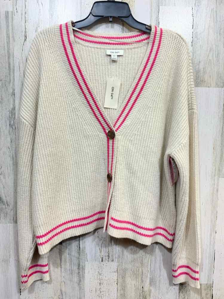 NWT ON 34TH Size XXL Tops PNK/BGE RIB KNIT LONG SLEEVES V NECK  SWEATER CARDIGAN