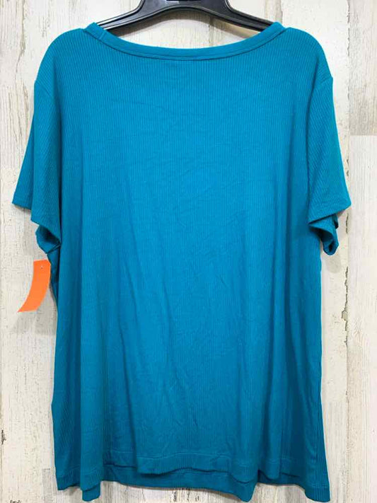NWT ON 34TH Tops Size 1X Teal RIBBED SHORT SLEEVES Blouse